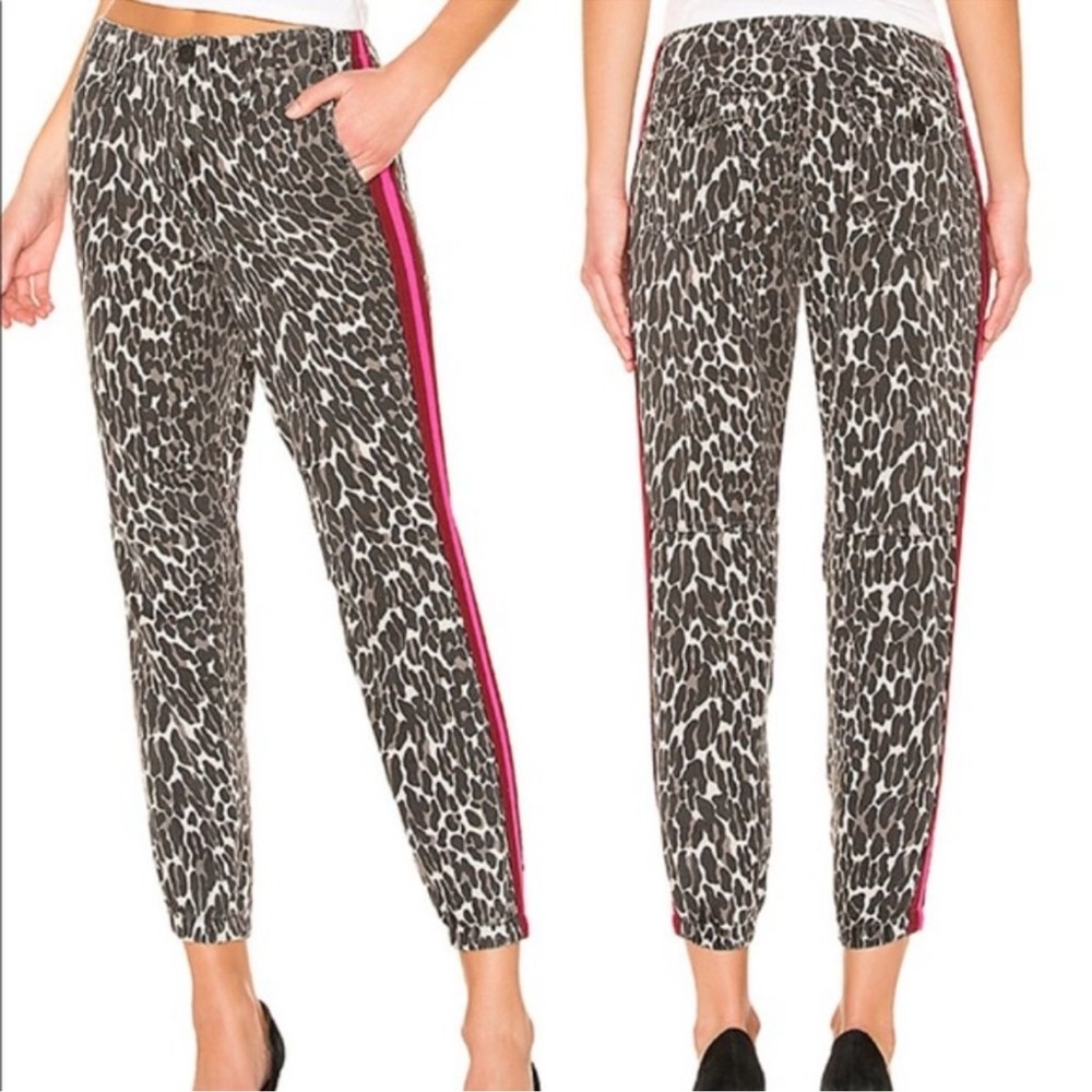 MOTHER Animal Print Joggers with Pink Accent